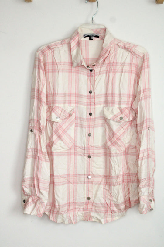 Sanctuary Lightweight Pink Plaid Snap Button Down Shirt | S