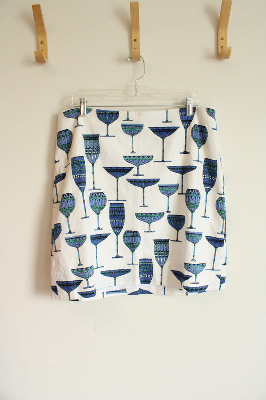 Talbots Blue White Drinking Glasses Print Skirt | 16 Petite
