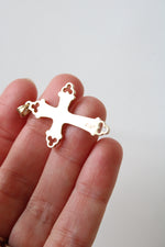 14K Yellow Gold Floral Art Nouveau Cross Necklace