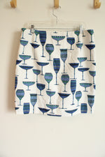 Talbots Blue White Drinking Glasses Print Skirt | 16 Petite