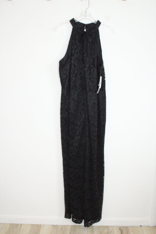 NEW Lane Bryant Black Floral Lace Halter Neck Jumpsuit | 16