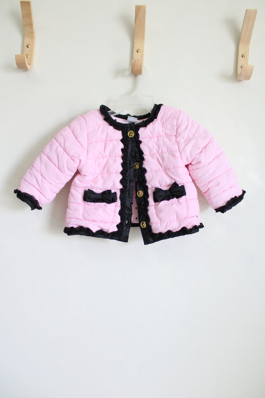 Little Me Pink & Black Puffer Coat | 12 MO