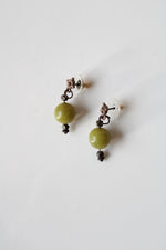 Copper Tone Metal Jade Green Bead Dangle Boho Earrings