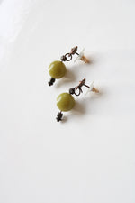 Copper Tone Metal Jade Green Bead Dangle Boho Earrings