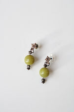 Copper Tone Metal Jade Green Bead Dangle Boho Earrings