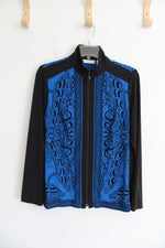 Susan Graver Black & Blue Patterned Textured Lightweight Jacket | XS