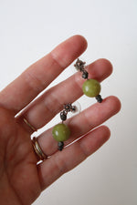 Copper Tone Metal Jade Green Bead Dangle Boho Earrings