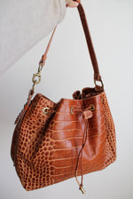 Donald J. Pliner Brown Faux Alligator Skin Leather Purse
