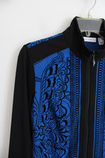 Susan Graver Black & Blue Patterned Textured Lightweight Jacket | XS