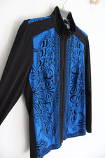 Susan Graver Black & Blue Patterned Textured Lightweight Jacket | XS