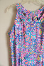 Lulu B Pink Blue Paisley Stretch Dress | L