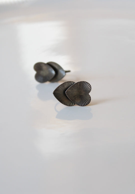 Beau Vintage Ribbed Heart Sterling Silver Screwback Earrings