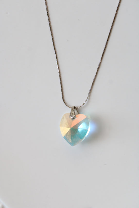 Crystal Heart Sterling Silver Chain Necklace