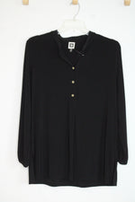 Anne Klein Black Half Button Down Blouse | L