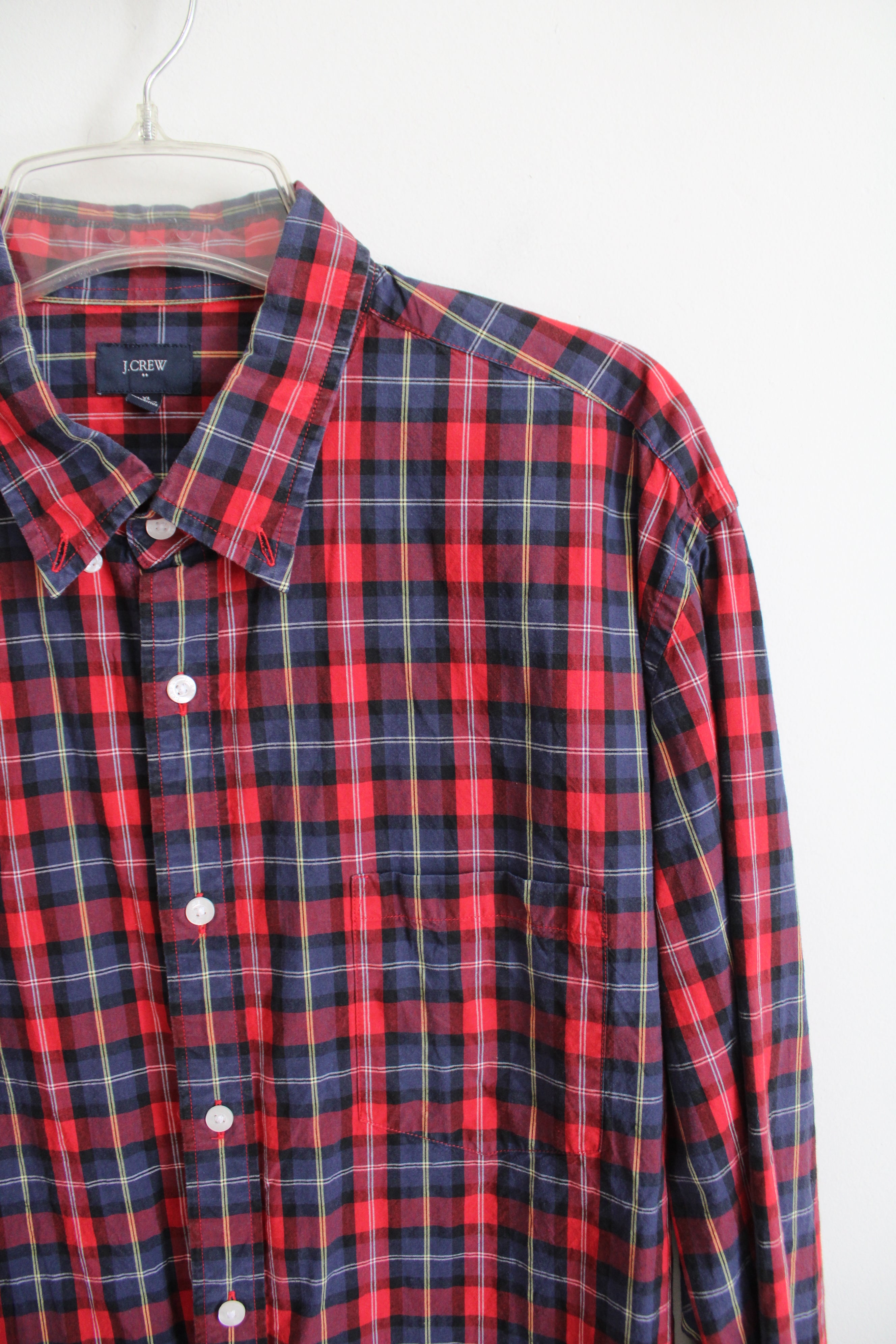J.Crew Red Blue & Yellow Plaid Button Down Shirt | XL