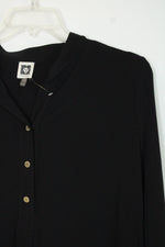 Anne Klein Black Half Button Down Blouse | L