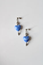 Blue Heart Beaded Silver Tone Earrings