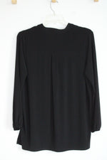 Anne Klein Black Half Button Down Blouse | L