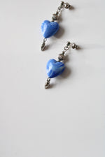 Blue Heart Beaded Silver Tone Earrings
