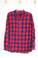 Gap Red and Navy Buffalo Check Flannel Boyfriend Fit Shirt | L
