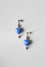 Blue Heart Beaded Silver Tone Earrings