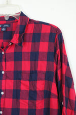 Gap Red and Navy Buffalo Check Flannel Boyfriend Fit Shirt | L