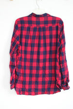 Gap Red and Navy Buffalo Check Flannel Boyfriend Fit Shirt | L