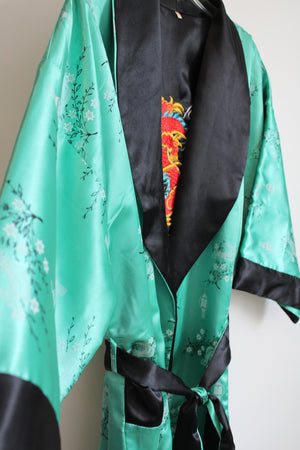 Green Satin Embroidered Dragon Kimono Style Robe | XL