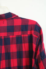 Gap Red and Navy Buffalo Check Flannel Boyfriend Fit Shirt | L