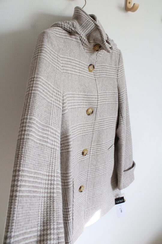 NEW Ralph Lauren Brown & White Houndstooth Wool Blend Coat | 0