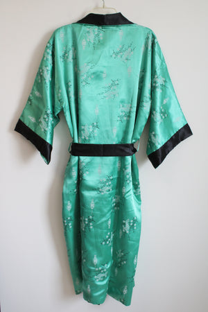 Green Satin Embroidered Dragon Kimono Style Robe | XL