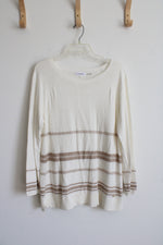 Calvin Klein White and Tan Light Knit Top | L