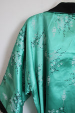 Green Satin Embroidered Dragon Kimono Style Robe | XL