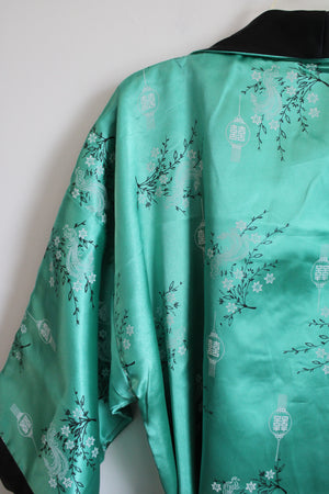Green Satin Embroidered Dragon Kimono Style Robe | XL