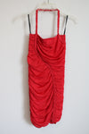 Bebe Red Pink Knit Stretch Ruched Halter Mini Dress | S