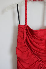 Bebe Red Pink Knit Stretch Ruched Halter Mini Dress | S