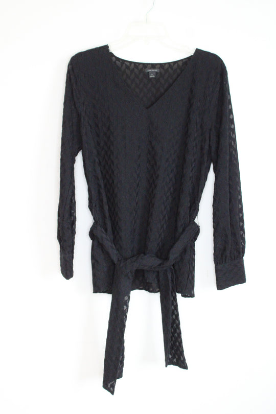 Ann Taylor Herringbone Chiffon Wrap Top | M