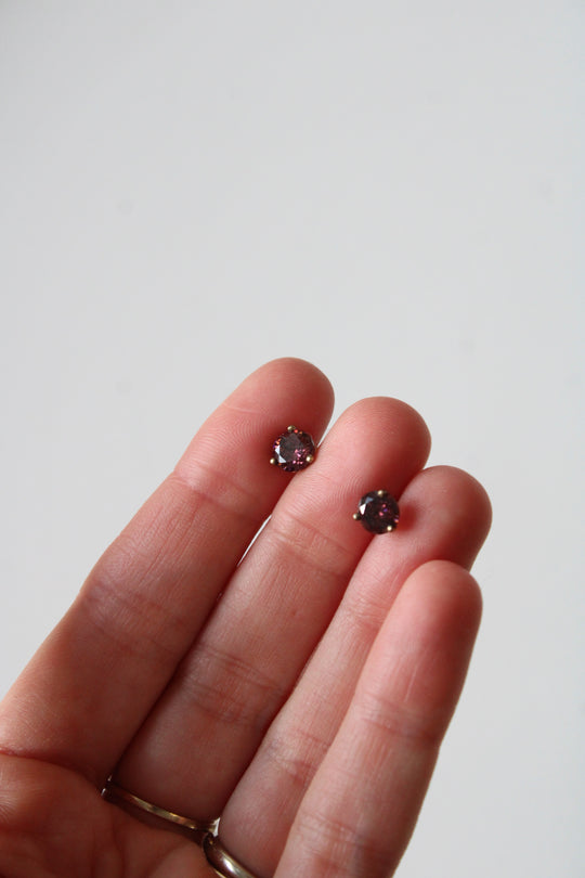 Garnet  Gold Tone Sterling Silver Stud Earrings