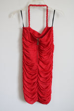 Bebe Red Pink Knit Stretch Ruched Halter Mini Dress | S