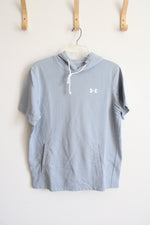 Under Armour Oversized Blue Gray Short Sleeved Hoodie | M
