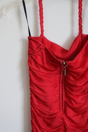 Bebe Red Pink Knit Stretch Ruched Halter Mini Dress | S