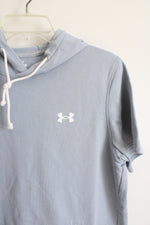 Under Armour Oversized Blue Gray Short Sleeved Hoodie | M