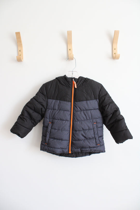 HealthTex Baby Black Gray & Neon Orange Fleece Lined Coat | 12 MO