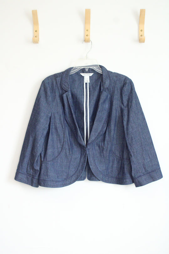 White House Black Market Single Button Closure Denim Blazer | 14