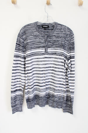 Express Navy Blue White Striped Henley Sweater | L