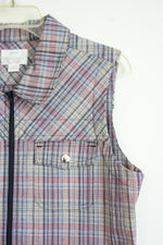 Christopher & Banks Stretch Pink & Gray Plaid Zip Up Vest | M
