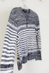 Express Navy Blue White Striped Henley Sweater | L