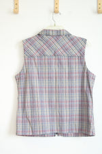 Christopher & Banks Stretch Pink & Gray Plaid Zip Up Vest | M