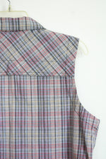 Christopher & Banks Stretch Pink & Gray Plaid Zip Up Vest | M