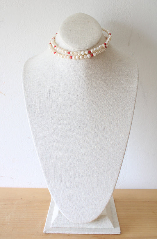 Genuine Ivory Pearl & Coral Beaded Chocker Necklace